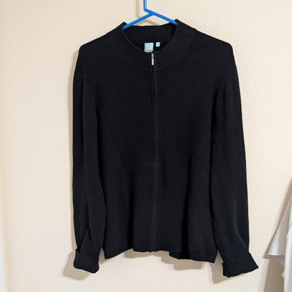 Women's Cardigan Sweater – Shu Shu, XL, black zip up. - Picture 1 of 4